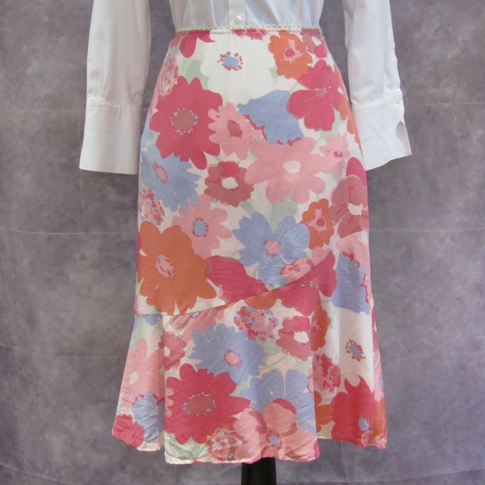 Christopher & Banks 100% Silk Summer Floral Skirt